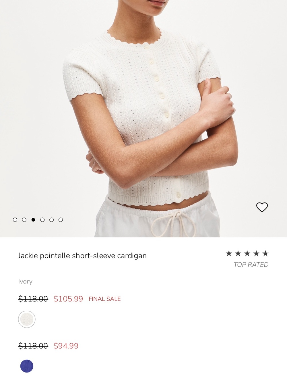 J Crew Jackie Pointelle short-sleeve cardigan